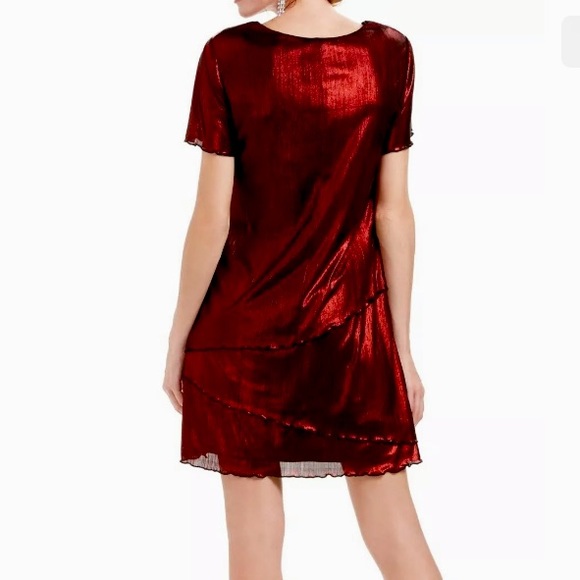 ❤️‍🔥 NWT Metallic Red Ruffle Cocktail Midi Dress - Picture 4 of 16